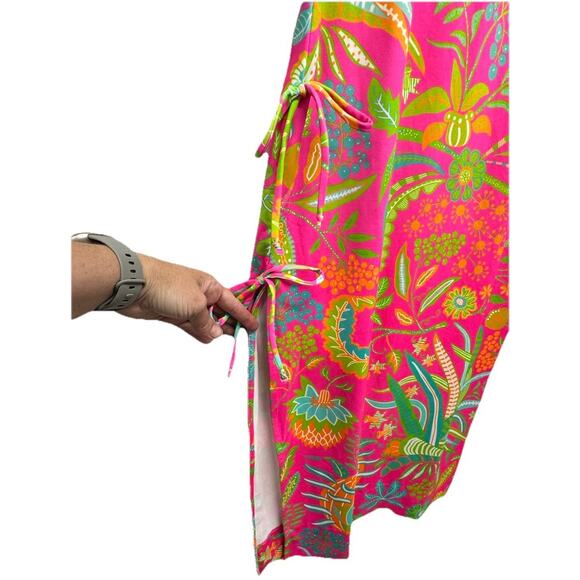 Gretchen Scott Womens Sz Medium Sleeveless Maxi Dress Side Tie Slit Floral Pink - Picture 3 of 12